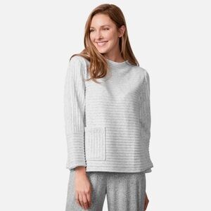 New Habitat SZ XXL Heathered Pleated Fleece Pocket Pullover Winter White